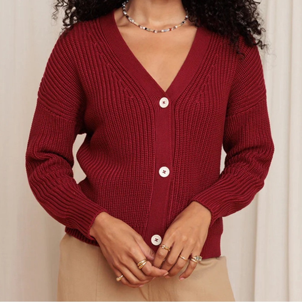 TRADLANDS || SHELTER COTTON CARDIGAN GARNET || Size S || NWOT